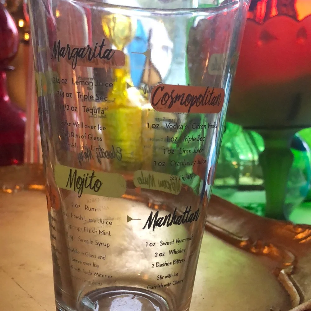 ❤️VINTAGE Cocktail Recipe Glass with Colorful Accents 🧡